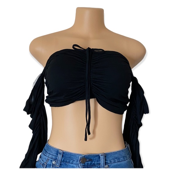 Shein Crop Top w/ Ruched Sleeves size L - Picture 5 of 8